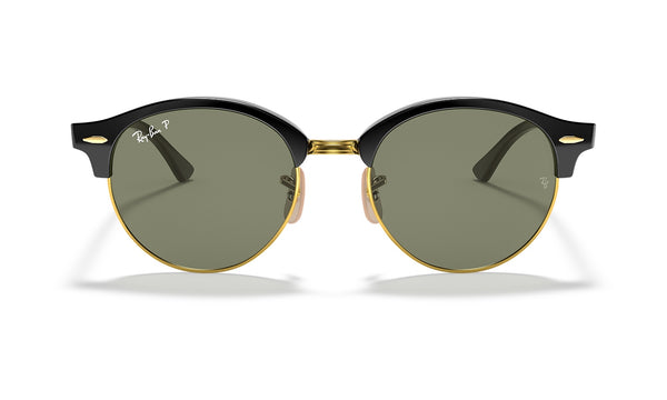 Ray-Ban Clubround Classic RB4246 Polarized Sunglasses, Black on Gold with G-15 Green, view 1
