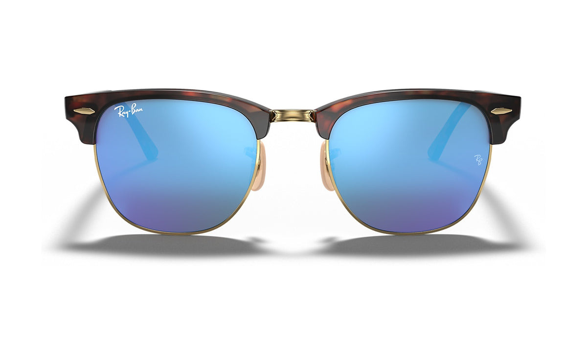 Ray-Ban Clubmaster RB3016 Sunglasses, Matte Havana on Gold with Blue Flash, view 1