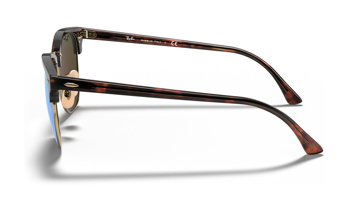 Ray-Ban Clubmaster RB3016 Sunglasses, Matte Havana on Gold with Blue Flash, view 3