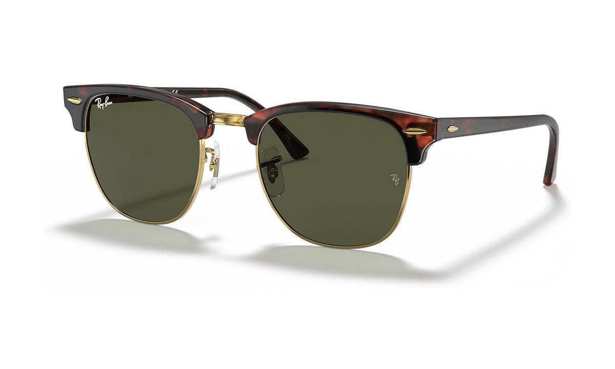 Ray-Ban Clubmaster Classic RB3016 Sunglasses, Tortoise on Gold with G-15 Green, view 2