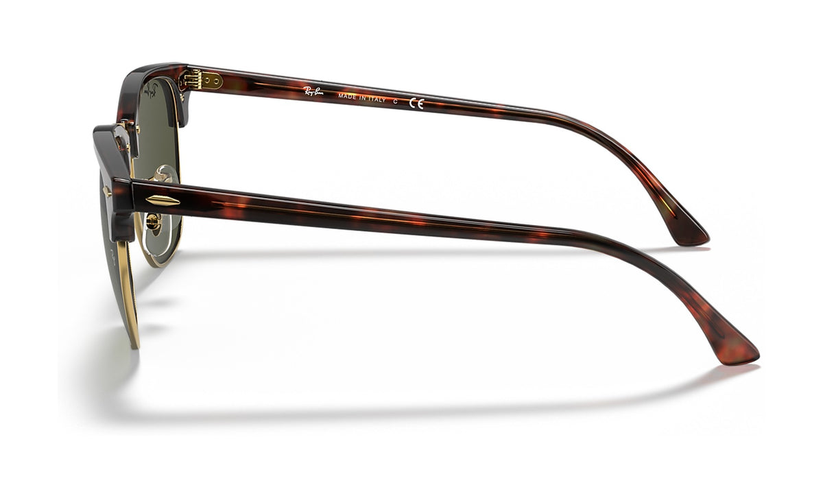Ray-Ban Clubmaster Classic RB3016 Sunglasses, Tortoise on Gold with G-15 Green, view 3