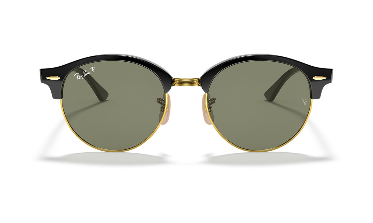 Ray-Ban Clubround Classic RB4246 Polarized Sunglasses, Black on Gold with G-15 Green, view 1