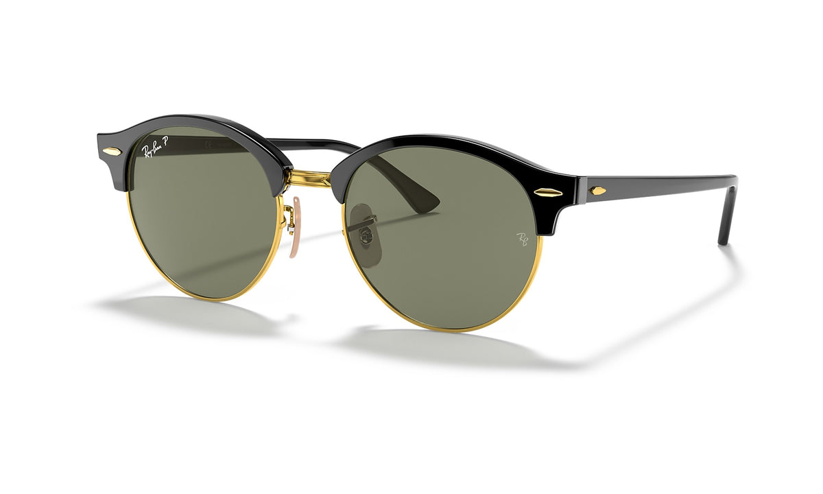 Ray-Ban Clubround Classic RB4246 Polarized Sunglasses, Black on Gold with G-15 Green, view 2