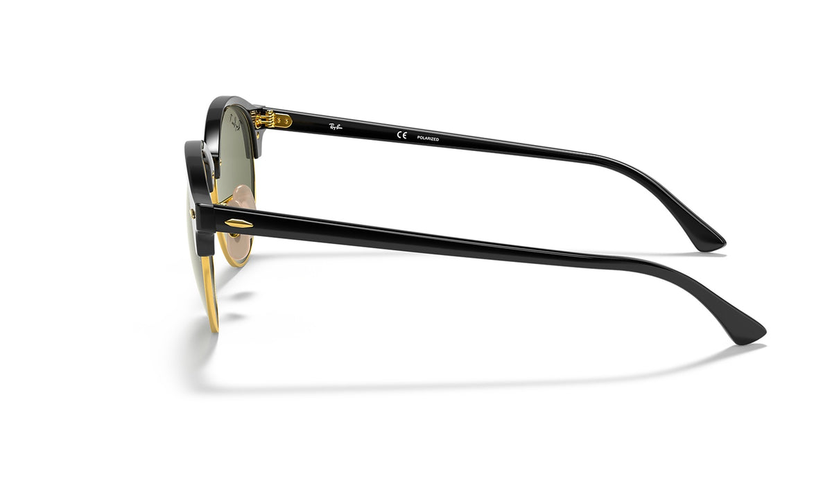 Ray-Ban Clubround Classic RB4246 Polarized Sunglasses, Black on Gold with G-15 Green, view 3