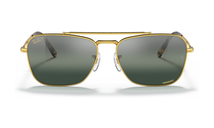 Ray-Ban New Caravan RB3636 Polarized Sunglasses, Gold with Silver/Blue Mirror, view 1