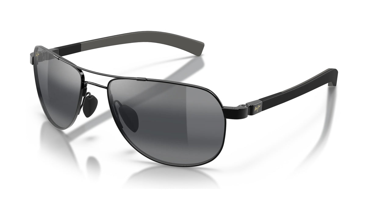 Maui Jim Guardrails 327-02 Polarized Aviator Sunglasses, Gloss Black, Neutral Grey, view 2