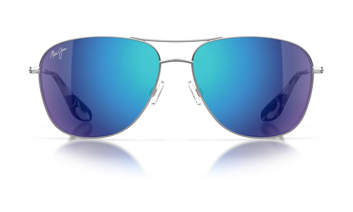 Maui Jim Cliff House B247-17 Polarized Aviator Sunglasses, Silver with Blue Hawaii, view 1