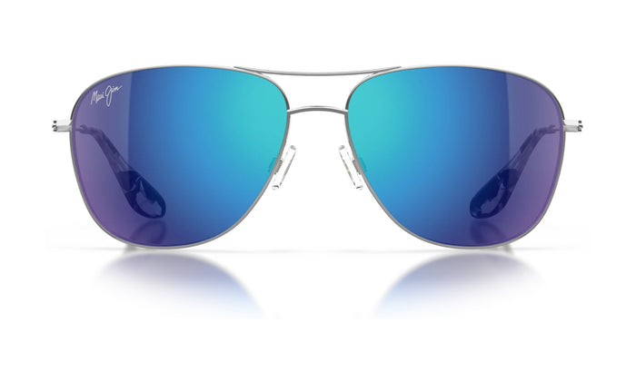 Maui Jim Cliff House B247-17 Polarized Aviator Sunglasses, Silver with Blue Hawaii, view 1