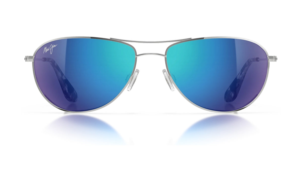 Maui Jim Baby Beach B245-17 Polarized Aviator Sunglasses, Silver with Blue Hawaii, view 1