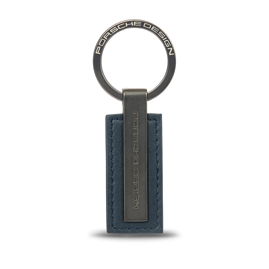 Porsche Design Metal Bar Leather Key Ring in Blue Matte, view 1