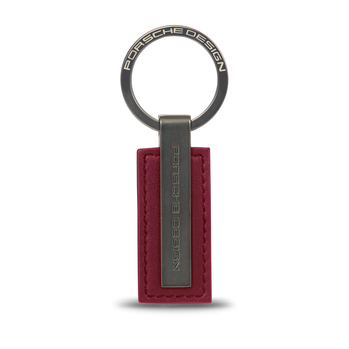 Porsche Design Metal Bar Leather Key Ring in Carmine Red, view 1
