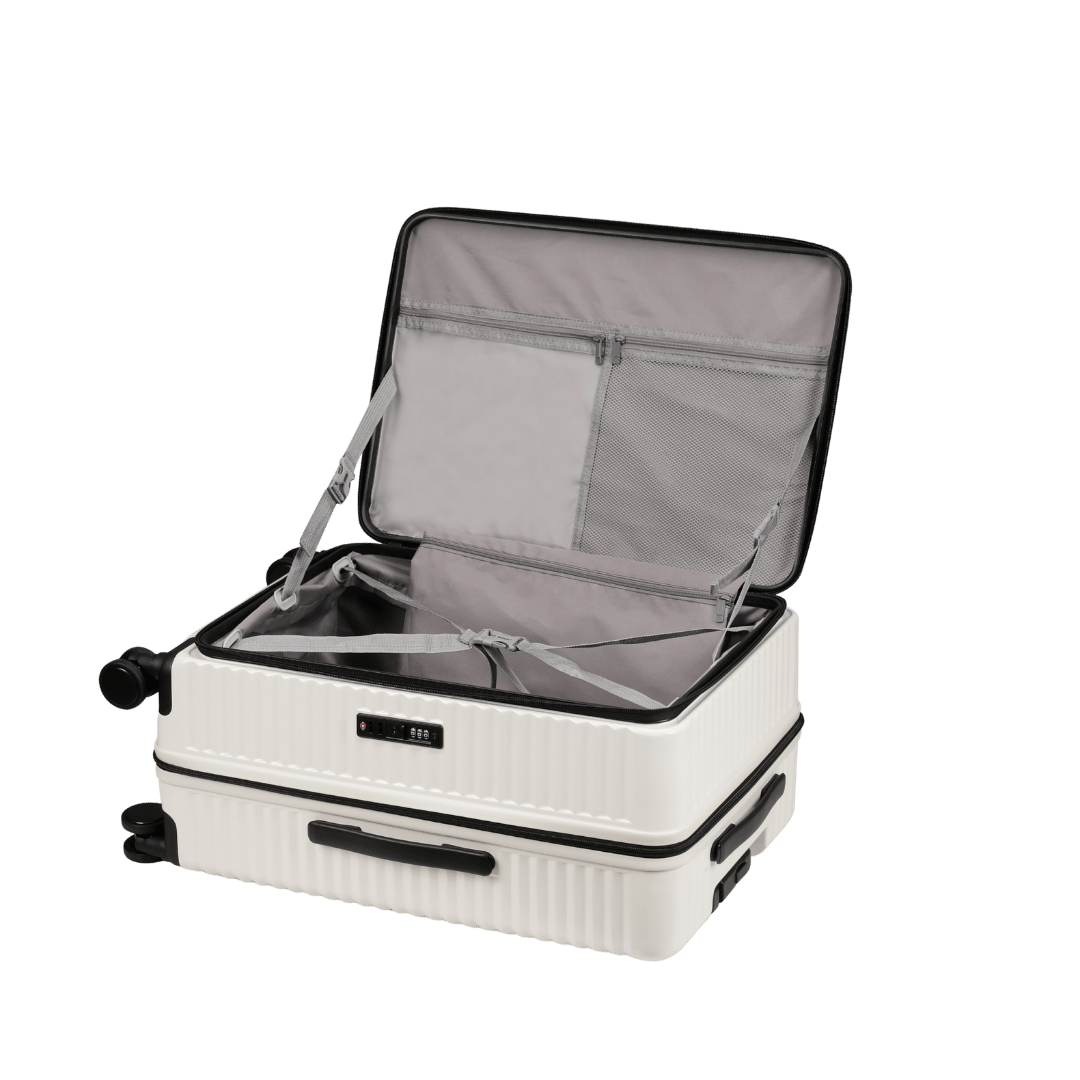 Panthera Uncia Hardside Spinner Suitcase with Front Pocket in White, view 6