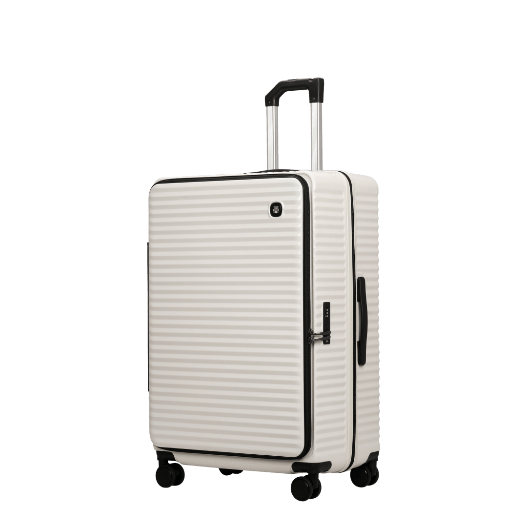 Panthera Uncia Hardside Spinner Suitcase with Front Pocket in White, view 3