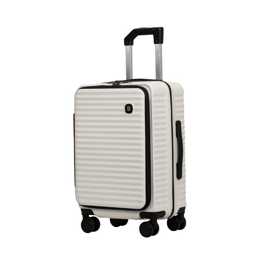 Panthera Uncia Hardside Spinner Suitcase with Front Pocket in White, view 1