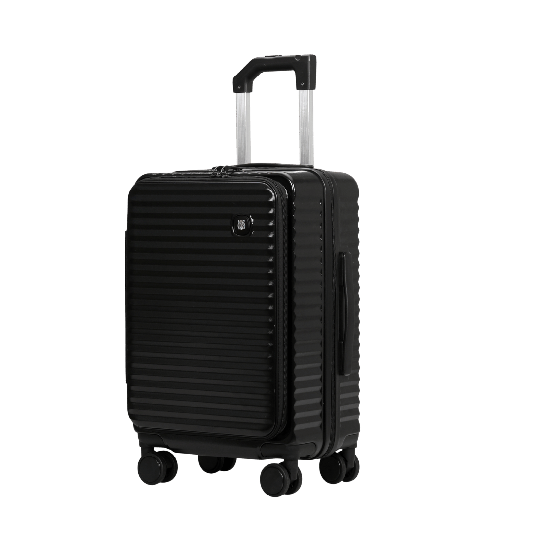 Panthera Uncia Hardside Spinner Suitcase with Front Pocket in Black, view 1