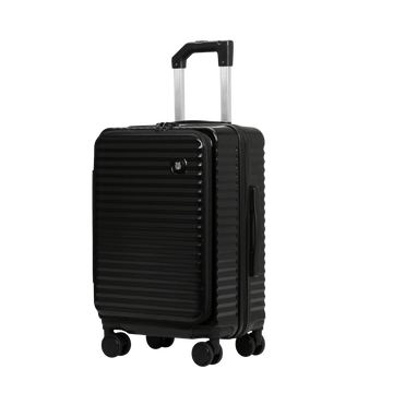 Panthera Uncia Hardside Spinner Suitcase with Front Pocket in Black, view 1