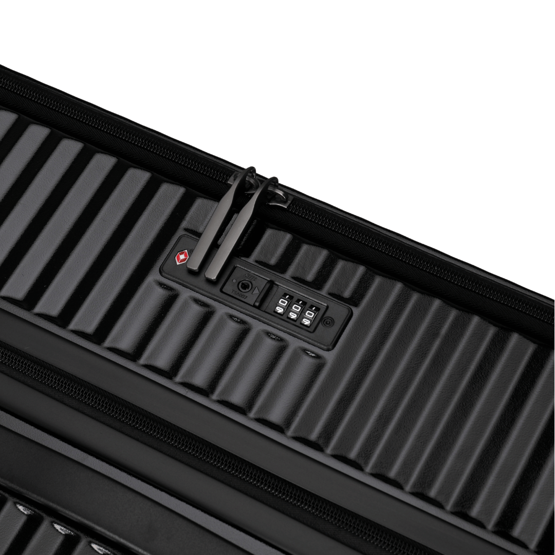 Panthera Uncia Hardside Spinner Suitcase with Front Pocket in Black, view 7