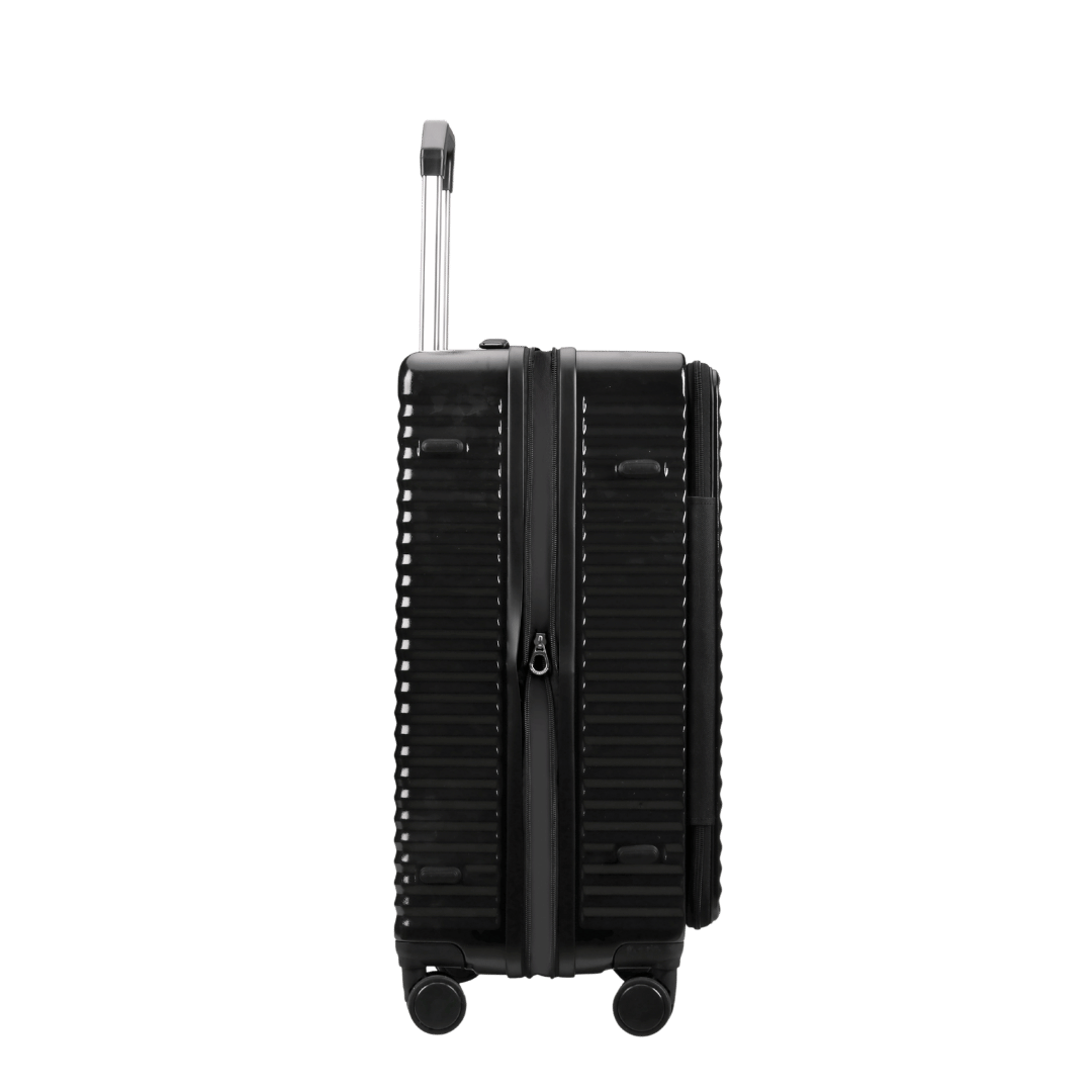 Panthera Uncia Hardside Spinner Suitcase with Front Pocket in Black, view 5