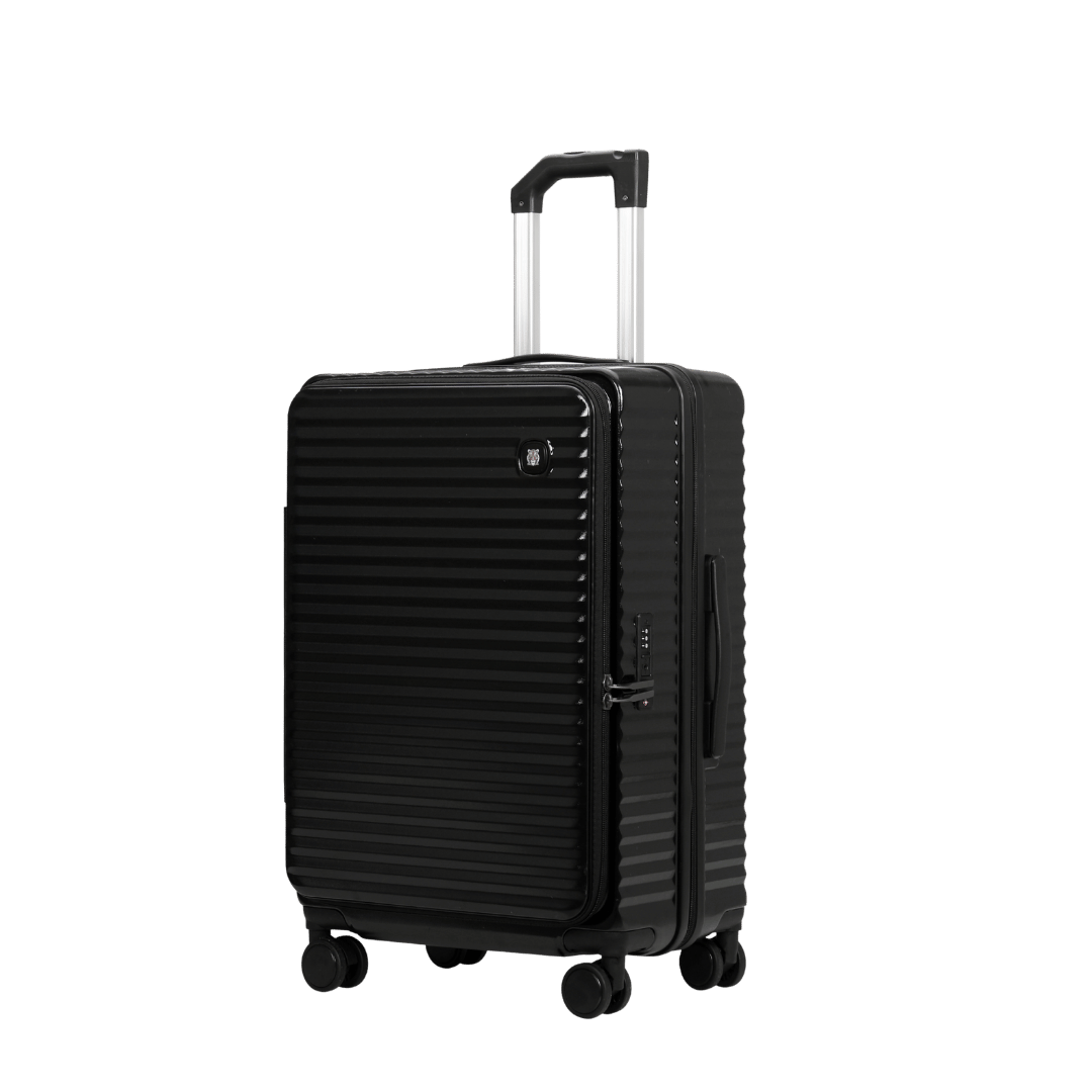 Panthera Uncia Hardside Spinner Suitcase with Front Pocket in Black, view 2