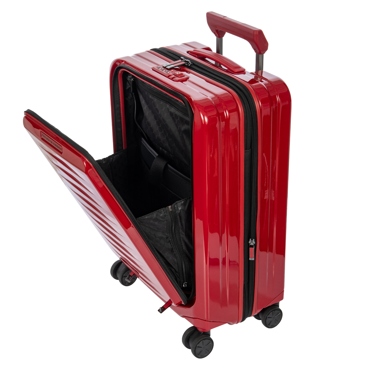 Porsche Design Expandable Carry-On Spinner with Front Pocket in Carmine Red Shiny, view 6